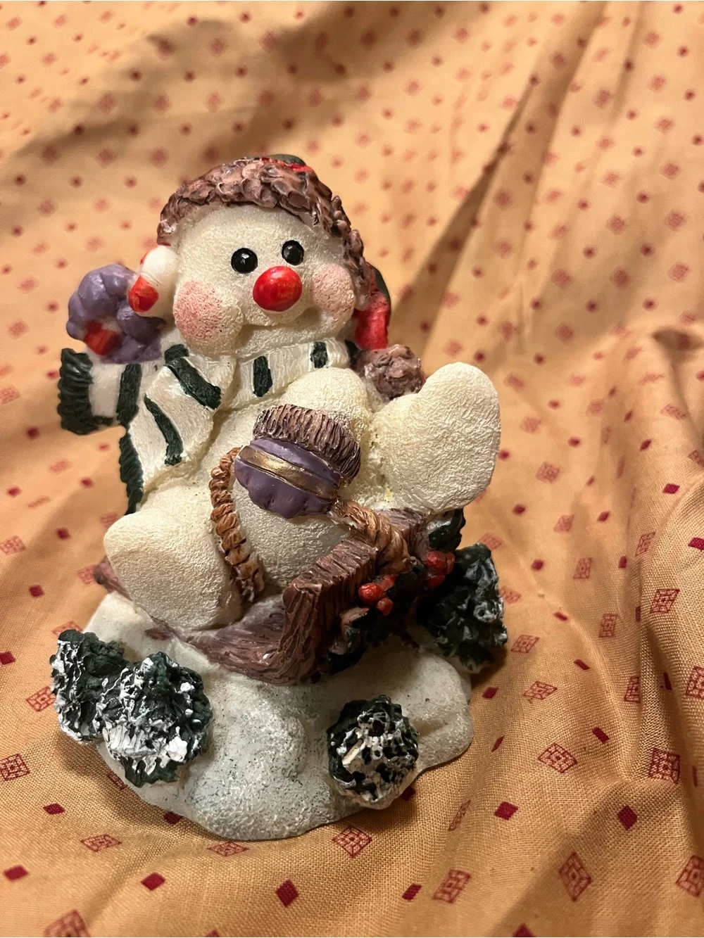 Windsor Cream Snowman Figurine with Purple Accents - Home Holiday Decor 1994